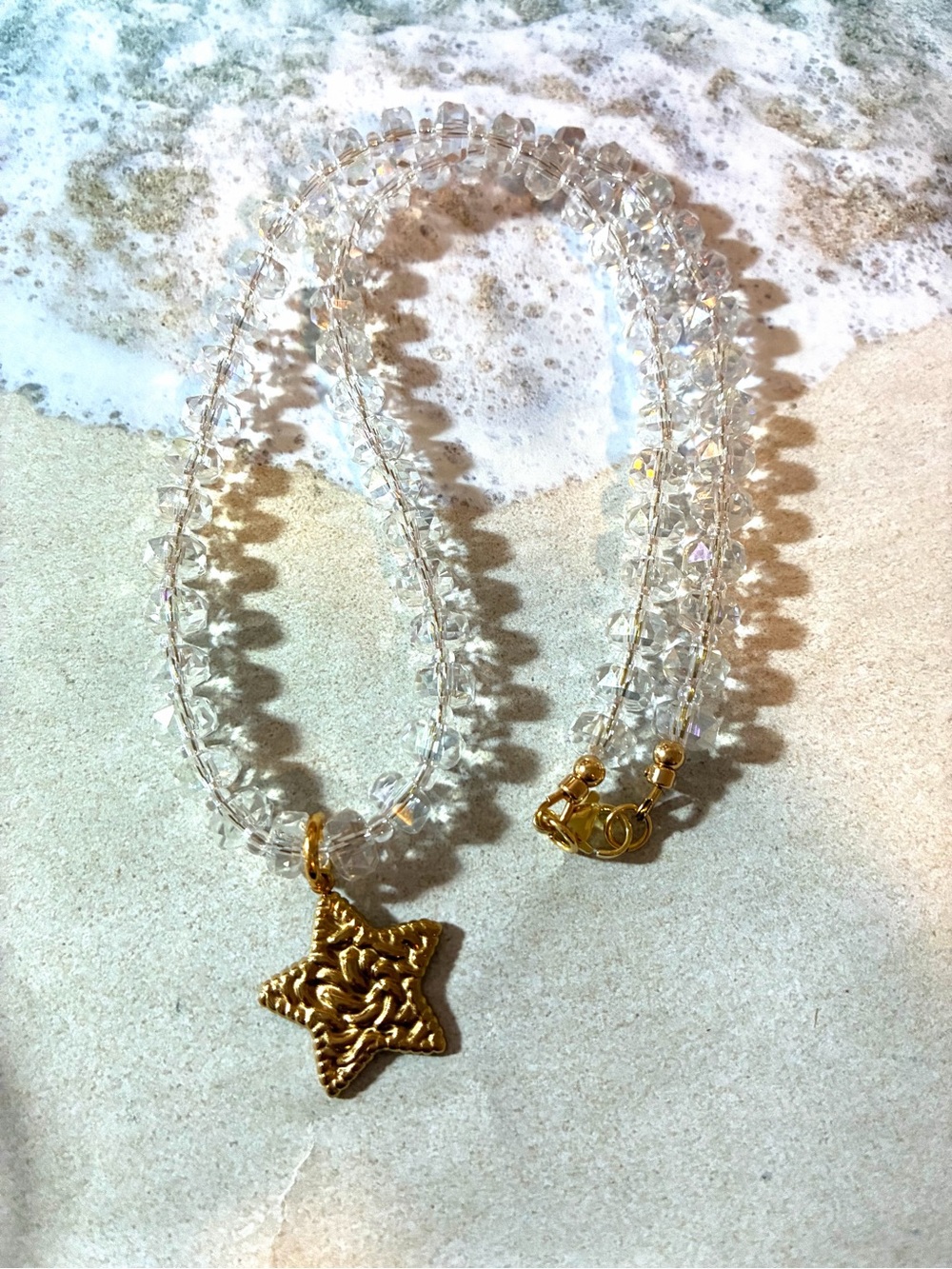 Gold Star Pendant Crystal Necklace - Clear.